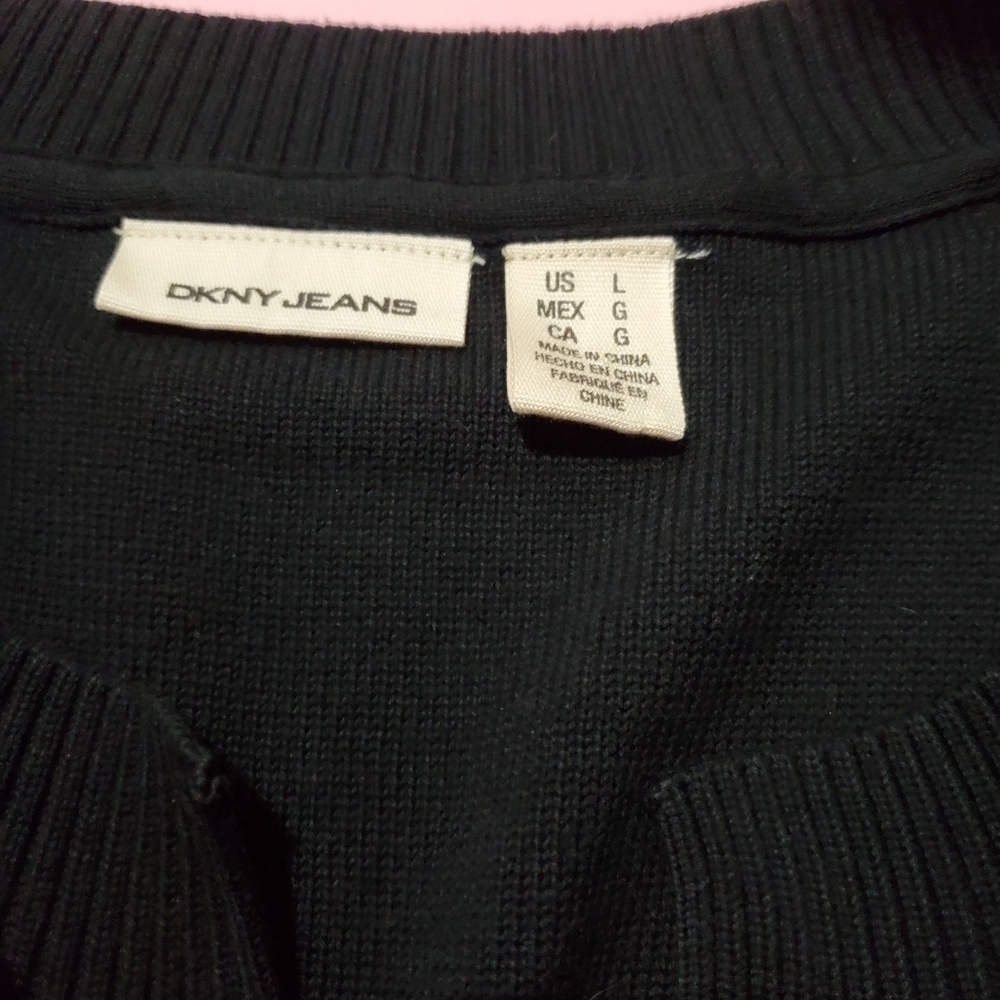 ✨️ Vintage Y2k 2000s 00s DKNY Jeans Black Knit Flower Floral 3/4 Sleeves - Picture 3 of 6